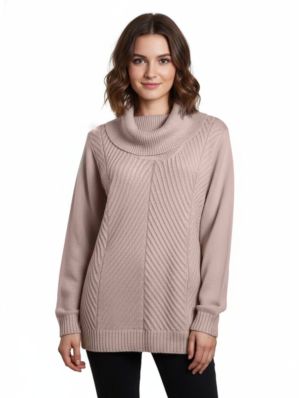 Calvin Klein Women’s Sweater Blush Chevron Pullover Shawl Collar Tunic Size 1X